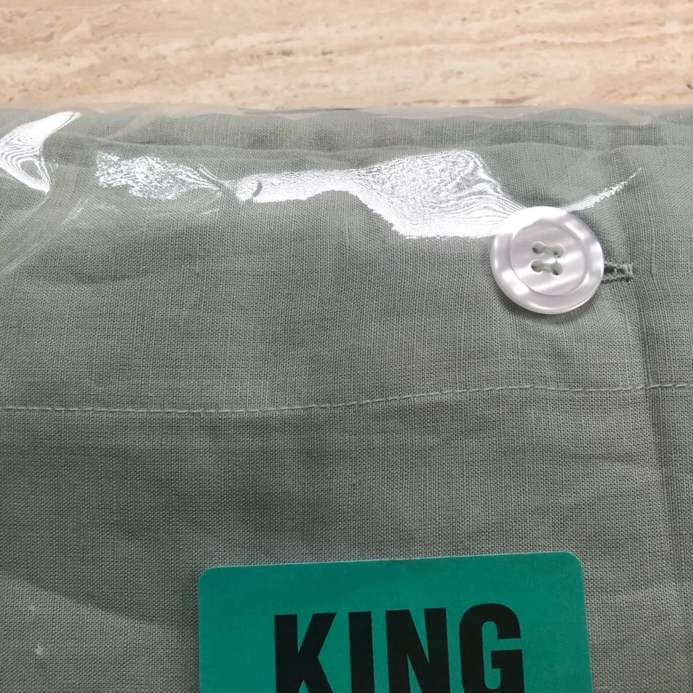 LAMEIRINHO  Solid Green  Linen Blend  KING  Duvet Cover SET  Portugal new